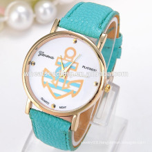 Leather band anchor design geneva brand watches platinum